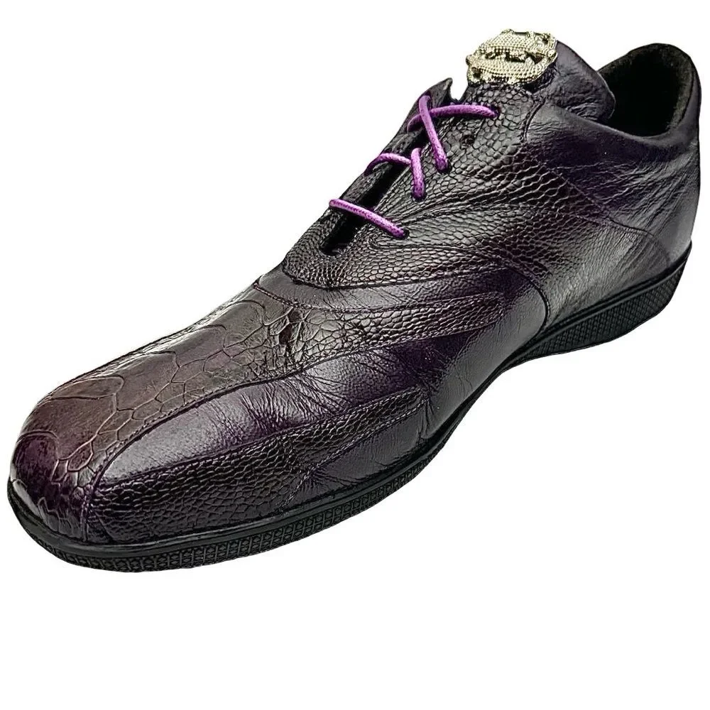 Belvedere Bene Ostrich Leg Leather Sneakers Eggplant Purple Men’s 8